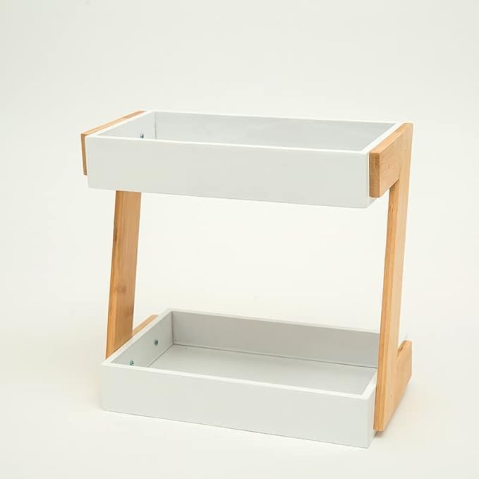 Çok Amaçlı Ahşap Üçgen Baharat Rafı | Mutfak Tezgahı Düzenleyici | 2 Katlı Mutfak Depolama Düzenleyici Raflar | Kavanoz ve Şişe Tutucu ve Mutfak Dekorasyon Ürünü