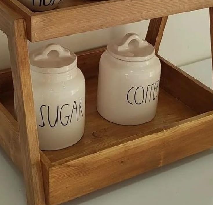 Stylawood Decor 2 Katlı Ahşap Tepsi | Tezgah Üstü Düzenleyici Raflar | Mutfak Dolabı Düzenleyici, Baharat Rafı