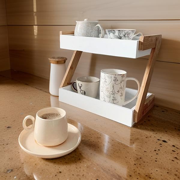 Çok Amaçlı Ahşap Üçgen Baharat Rafı | Mutfak Tezgahı Düzenleyici | 2 Katlı Mutfak Depolama Düzenleyici Raflar | Kavanoz ve Şişe Tutucu ve Mutfak Dekorasyon Ürünü