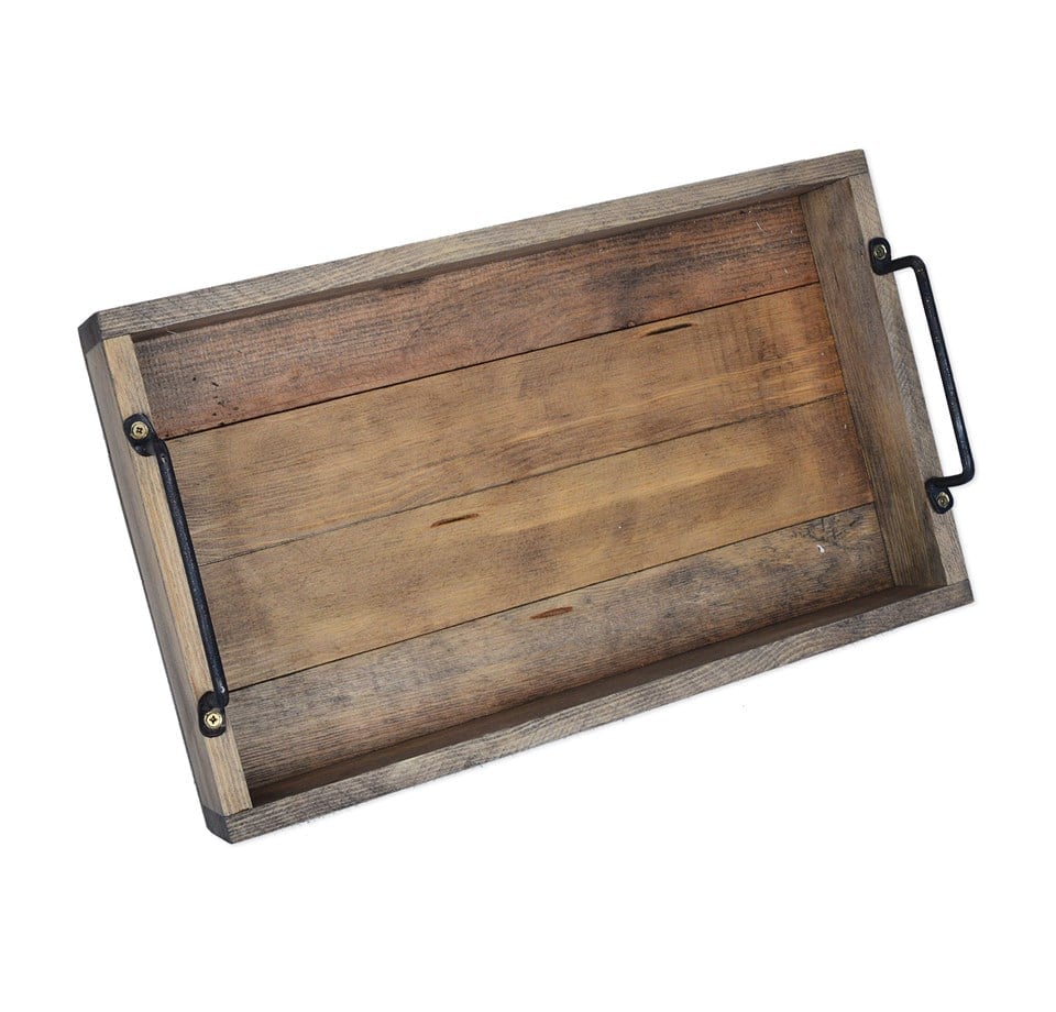 Vintage Metal Kulplu Ahşap Tepsi