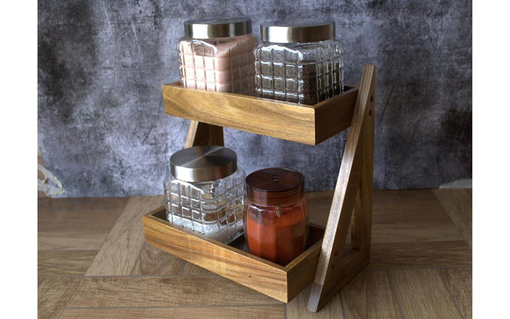 Çok Amaçlı Ahşap Üçgen Baharat Rafı | Mutfak Tezgahı Düzenleyici