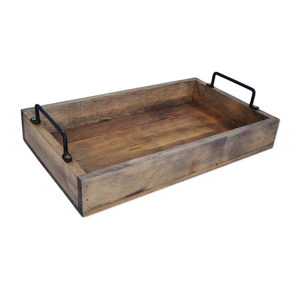 Vintage Metal Kulplu Ahşap Tepsi