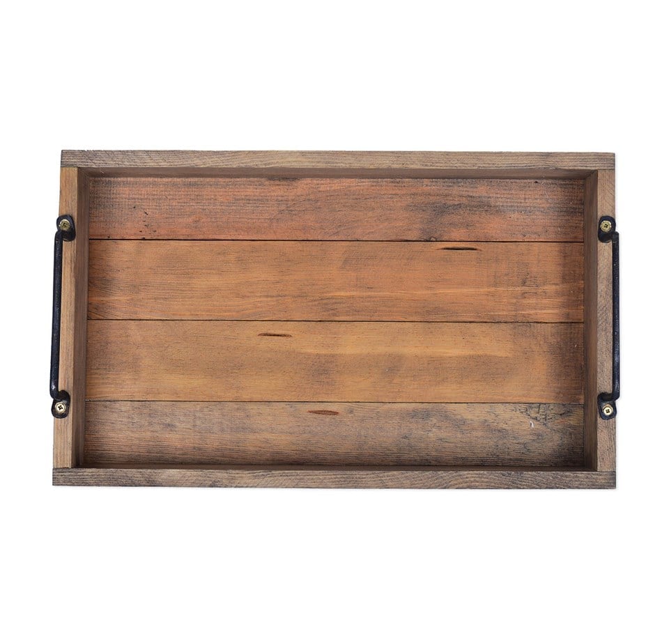 Vintage Metal Kulplu Ahşap Tepsi