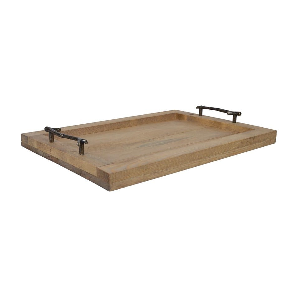 Doğal Ahşap Metal Kulplu Tepsi