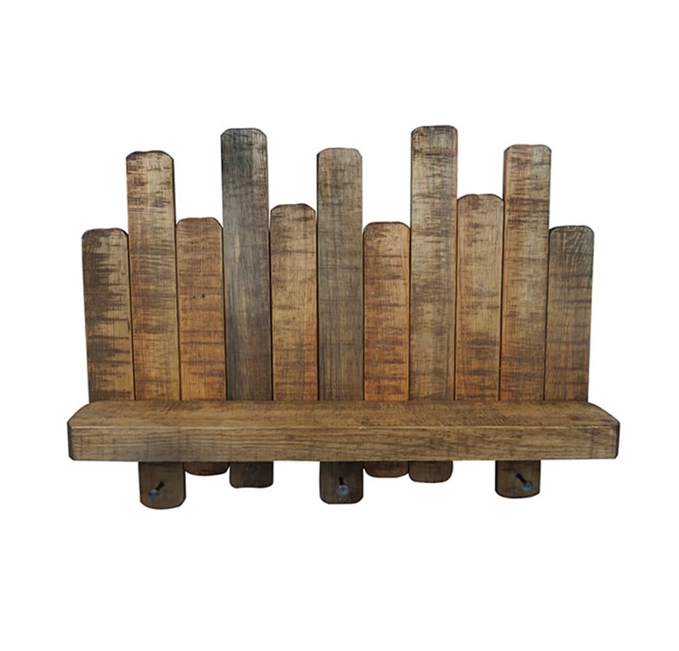 Ahşap Dekoratif Duvar Rafı Ve Askılık